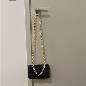 Black and Gold Crossbody Bag with Chain Strap